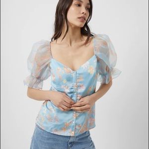 French Connection DIANA DRAPE TOP Puff Sleeve Fairy Tale